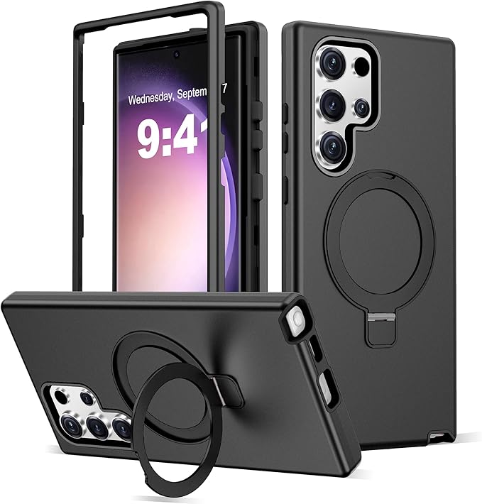 Designed for Samsung Galaxy S23 Ultra Case with Magnetic Ring Stand [Compatible with Mag-Safe][Military Grade Drop Protection][Build in Kickstand] Shockproof S23 Ultra Phone Case 6.8",Black