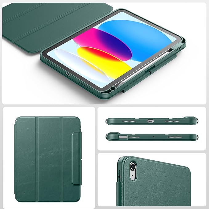 SPARIN Case for iPad A16 11th/10th Generation 2025/2022 (11"/10.9") with Pencil Holder, Magnetic Detachable Hybrid Stand, Portrait/Landscape Angle, Auto Wake/Sleep-Midnight Green