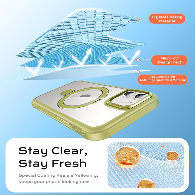 Anqrp O-Ring Magnetic Kickstand Clear Case for iPhone 12/12 Pro, Compatible with Mag-Safe, Military-Grade Reinforced 4-Corners Anti-Yellowing Transparent Phone Case Cover for iPhone 12/12 Pro, Green