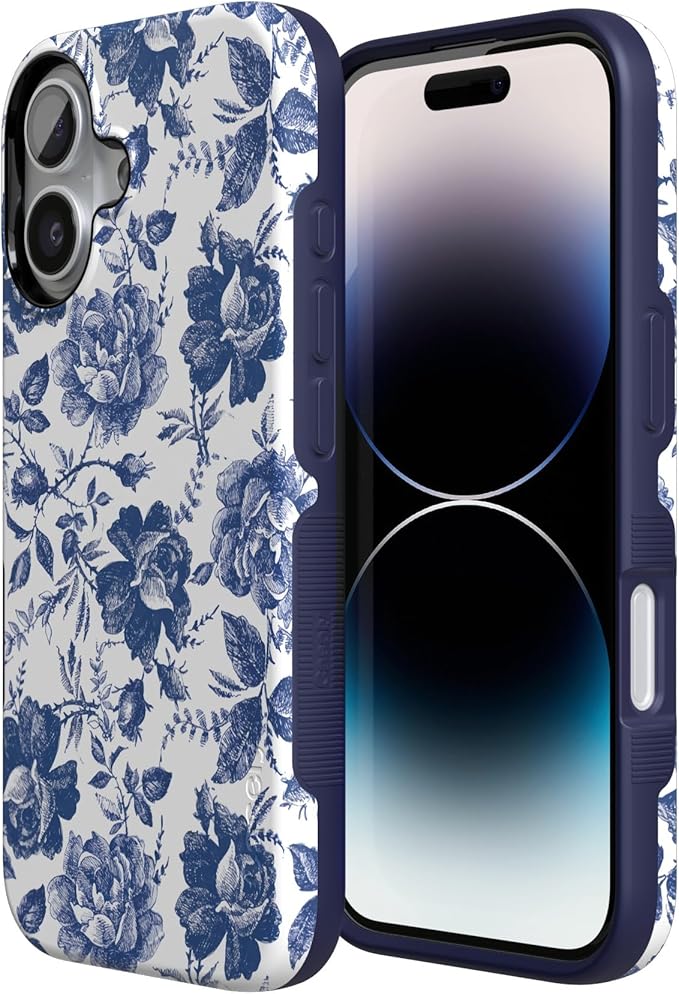 Casely iPhone 17 Case | Rose to Fame | Blue & White Rose Floral | Compatible with MagSafe | Bold Protective Design