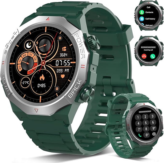 Military Smart Watches for Men(Answer/Make Calls), 1.39"HD Fitness Watch, 24/7 Heart Rate Sleep Monitor, Smart Watch for Men 110+ Sport Modes, 30Day, IP68 Waterproof Smartwatch for Android iOS, Green