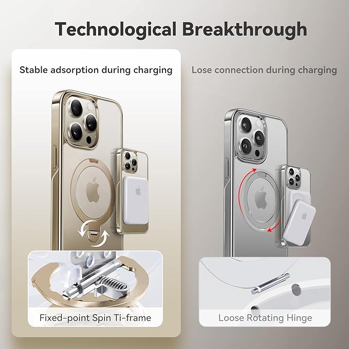 CASEKOO Titanium 360° Rotatable Magnetic Stand for iPhone 15 Pro Case [Compatible with Magsafe][16FT Military Protection] Slim 15 Pro with Kickstand Ring Phone Cover 6.1'', Antique Gold