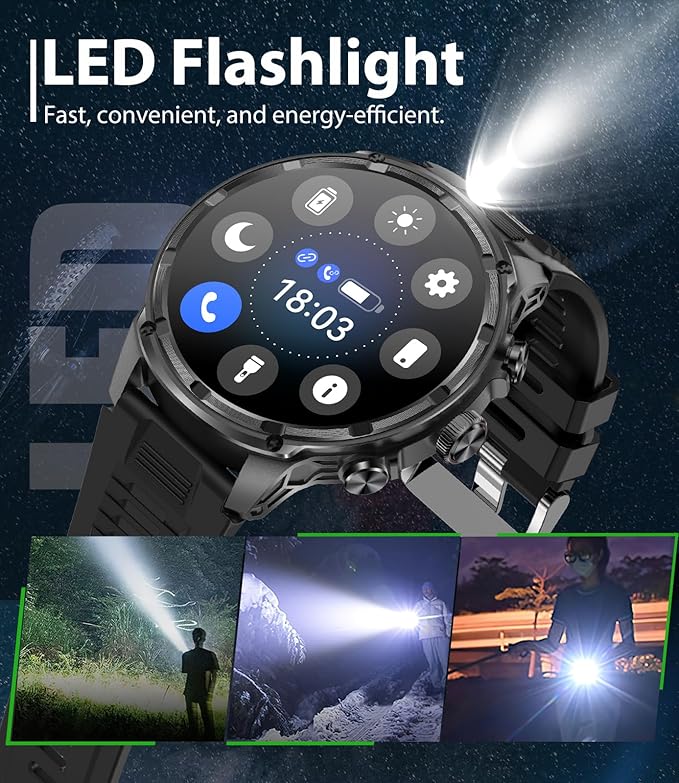 Smart Watches for Men (Bluetooth Call), 1.85" Extra Large Screen Smartwatch with LED Flashlight, 800mAh Extra-Long Battery, 100+ Sports Fitness Tracker Watch with Sleep for Android iOS