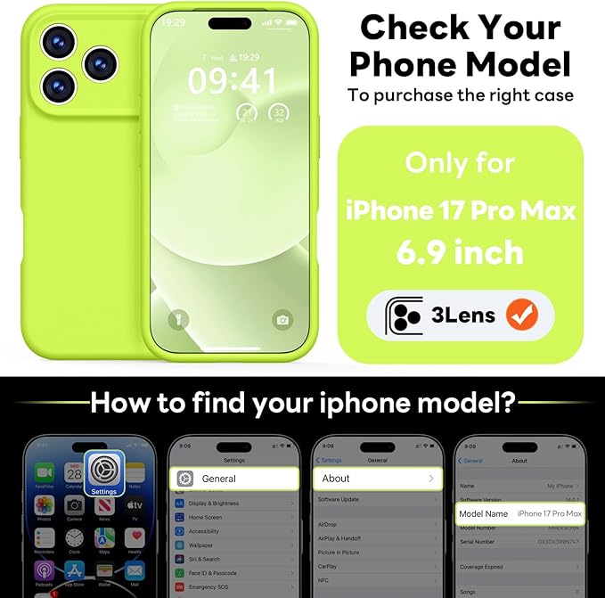 Vooii Magnetic Compatible with iPhone 17 Pro Max Case (Compatible with Magsafe) (Upgraded Camera Protection) Liquid Silicone Shockproof Full Body Protective Phone Cover for Women Men,Fluorescent Green
