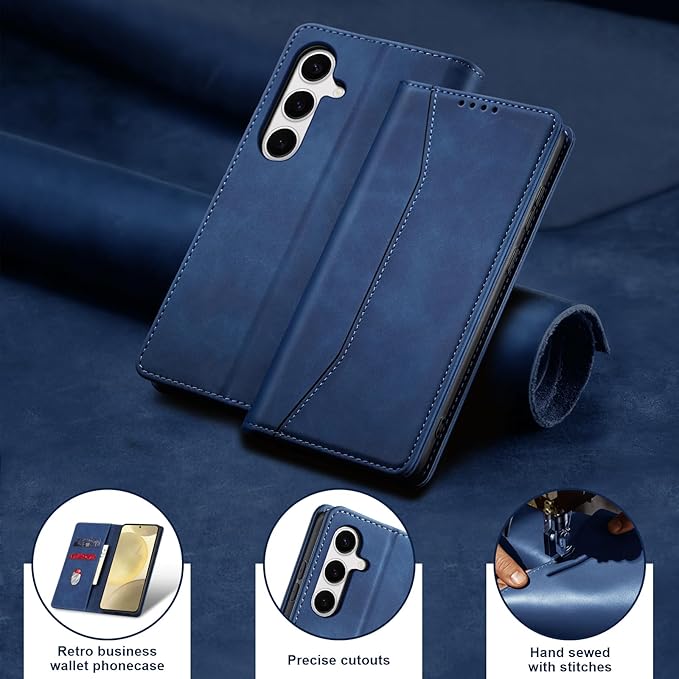 Jasonyu Flip Wallet Case for Samsung S24 5G,Leather Magnetic Folio Cover with Card Holder,Kickstand - TPU Shockproof Durable Protective Phone Case,Blue