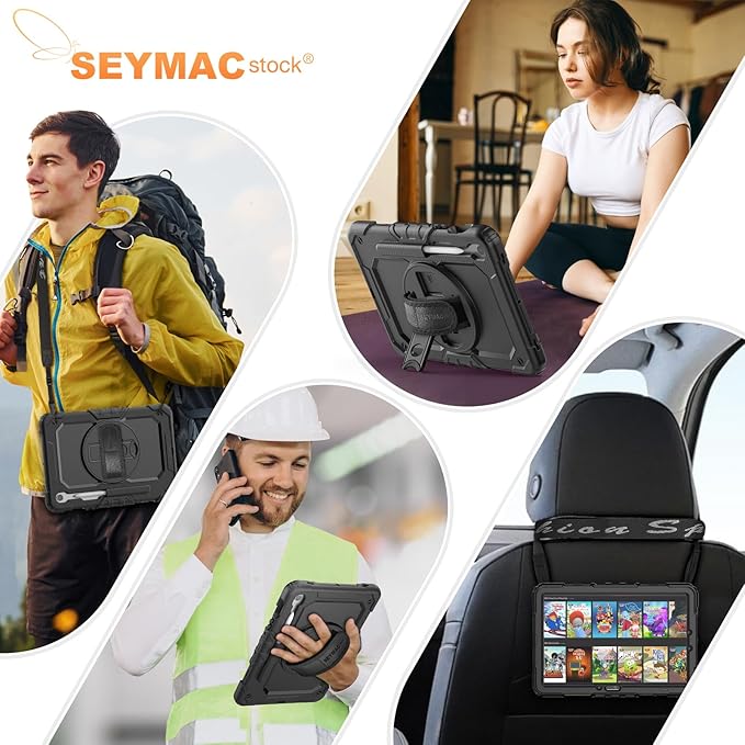 SEYMAC stock Case for Samsung Galaxy Tab S10 Lite / S10 FE / S9 FE 5G / S9 Tablet Case 10.9''/ 11'' Protective with Screen Protector, Pen Holder, 360 Rotate Stand, Hand Strap, Shoulder Strap, Black1