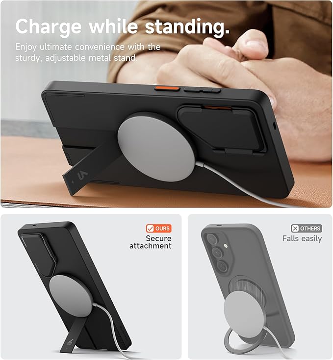 SURITCH for Samsung Galaxy S25 Ultra Phone Case, Magnetic Protective Cover with Camera Cover & Adjustable Metal Kickstand for Galaxy S25 Ultra (2025)-Black