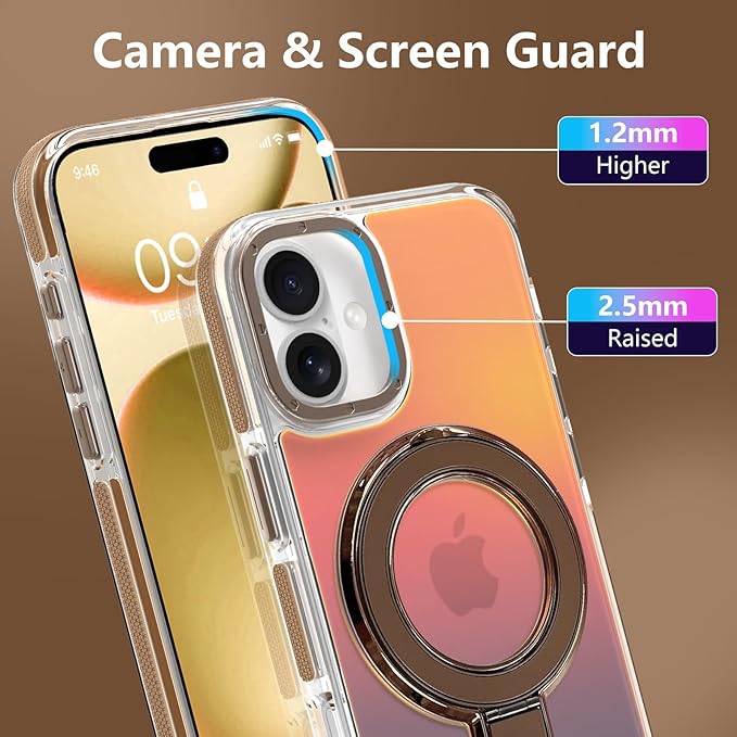 MOWIME Magnetic for iPhone 17 Case with Stand [Compatible with Magsafe] [Cute Fashion Fluorescent Design] [1 Screen Protector] Slim Translucent Matte Case for iPhone 17 6.3" 2025, Desert
