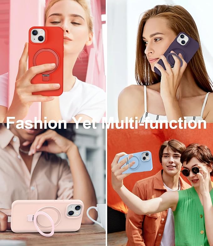 ZHK Liquid Silicone Designed for iPhone 13/14 Case with Magnet Stand, [Mil-Grade Drop Shockproof][Soft Anti-Scratch Microfiber Lining] Slim Fit Cover, Red