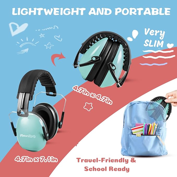 MelonArt Kids Ear Protection Earmuffs Safety Hearing Protection Headphones Noise Reduction for Autism Sensory Kids Chirldren (Mint & Pink & Orange)