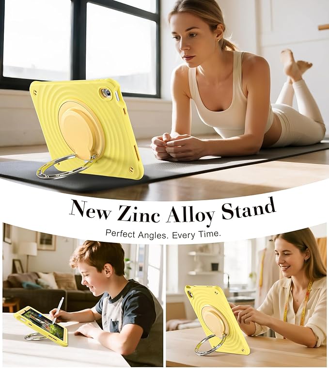 BRAECN Ripple Case for iPad (A16)11th/10th Generation 11/10.9 inch 2025/2022 Zinc Alloy Handle Ring Stand Protective Heavy Duty Screen Protector 360°Rotating 180°Folding Shoulder Strap Full-Body Cover