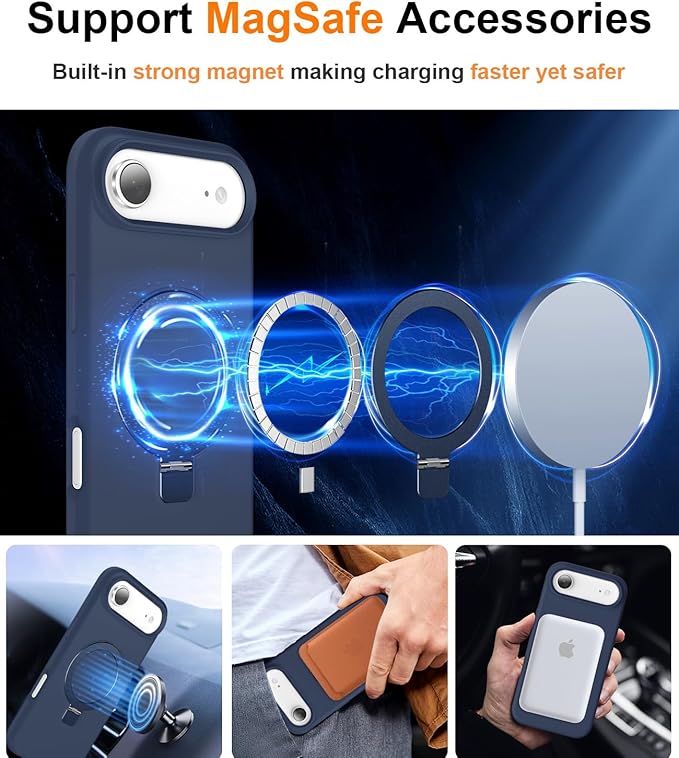 ZHK Liquid Silicone Designed for iPhone Air Case with Magnet Stand, [Precise Camera Lens Protection][Mil-Grade Drop Shockproof][Soft Anti-Scratch Microfiber Lining] Slim Fit Cover, Navy Blue