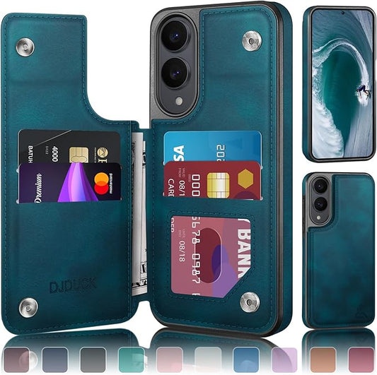 DJDUCK Designed for Samsung Galaxy S25 Edge Case Wallet with Card Holder, [Magnetic Clasp Cover] [RFID Blocking Leather Protection] Shockproof Women Men Cases for Samsung S25 Edge Teal