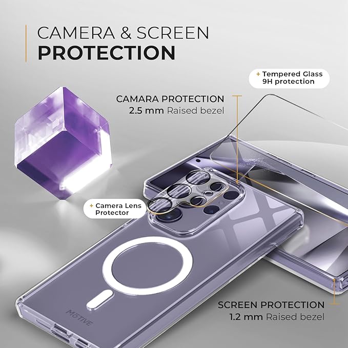 MOTIVE Compatible with Samsung Galaxy s24 Ultra Case with Belt Clip, [Military Grade Drop Protection] with Screen Protector & Camera Lens Protector, s24 Ultra Holster Case 6.8” | Clear