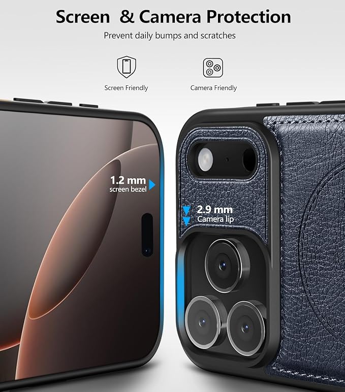 Magnetic for iPhone 17 Pro Max Leather Case,Built-in Invisible Stand [Compatible with Magsafe] Protective Slim Kickstand Phone Cover for iPhone 17 Pro Max, Blue