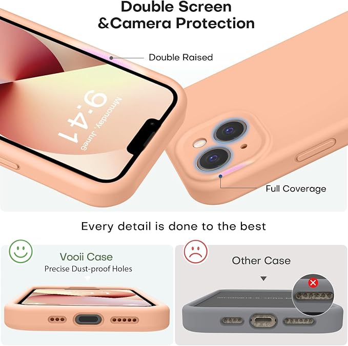 Vooii Compatible with iPhone 13 Case, Liquid Silicone Upgrade [Camera Protection] [Soft Anti-Scratch Microfiber Lining] Shockproof Phone Case for iPhone 13 6.1 inch - Cantaloupe