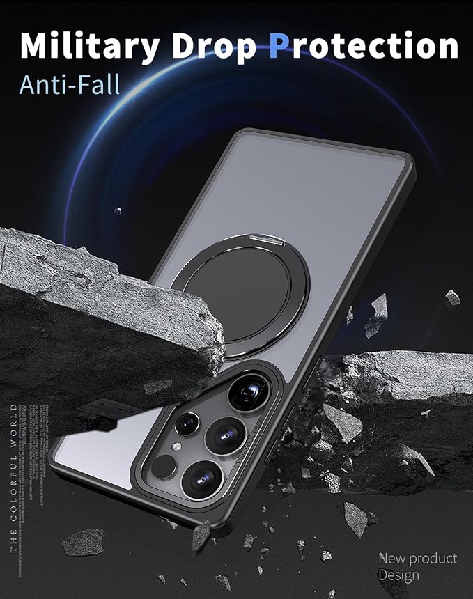 Magnetic Stand Case for Samsung Galaxy S25 Ultra [with 2 Tempered Glass Film] [360° Rotation Magnetic Stand] [Compatible with Magsafe] Military-Grade Drop Protection Case, Black