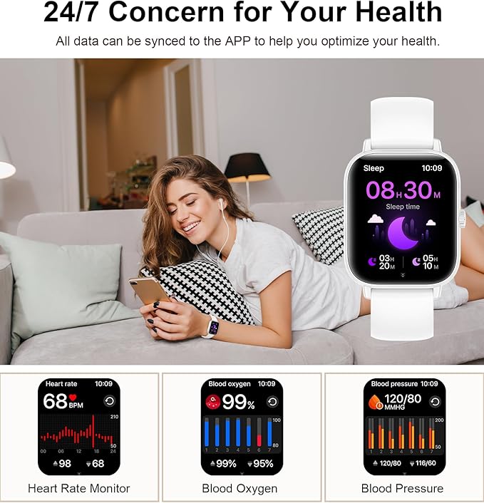 Smart Watch for Women with Bluetooth Call/Read Messages, 1.83" Activity Trackers with 100+ Sports Modes, Step Counter, Heart Rate Monitor, Sleep Tracker, Smartwatch Compatible Android iOS, White