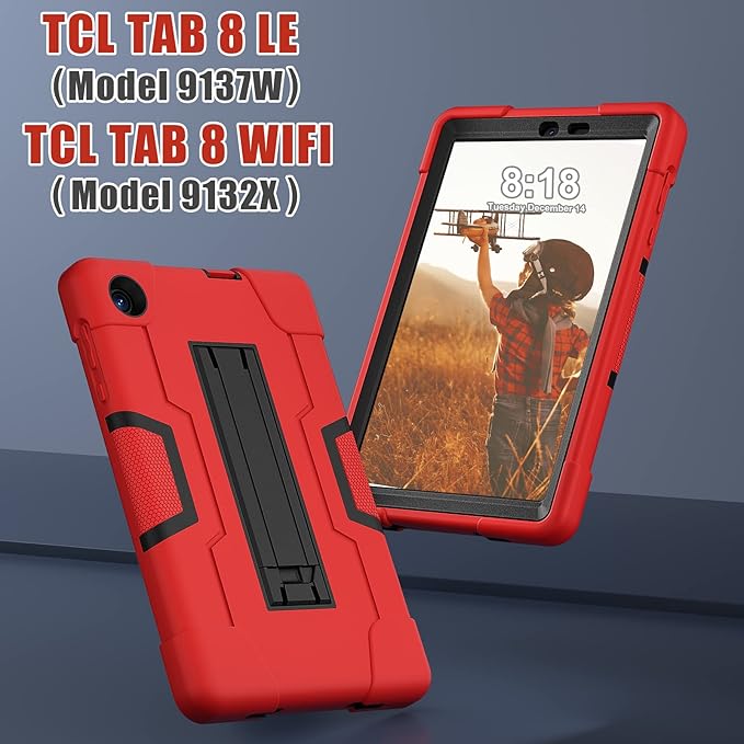 Bingcok for TCL TAB 8 LE Case, TCL TAB 8 LE Case for Kids, Heavy Duty Rugged Full-Body Hybrid Shockproof Drop Protection Cover for TCL Tab 8 LE (Model:9137W) 2023/TCL Tab 8 WiFi (Model:9132X) (2-Red)