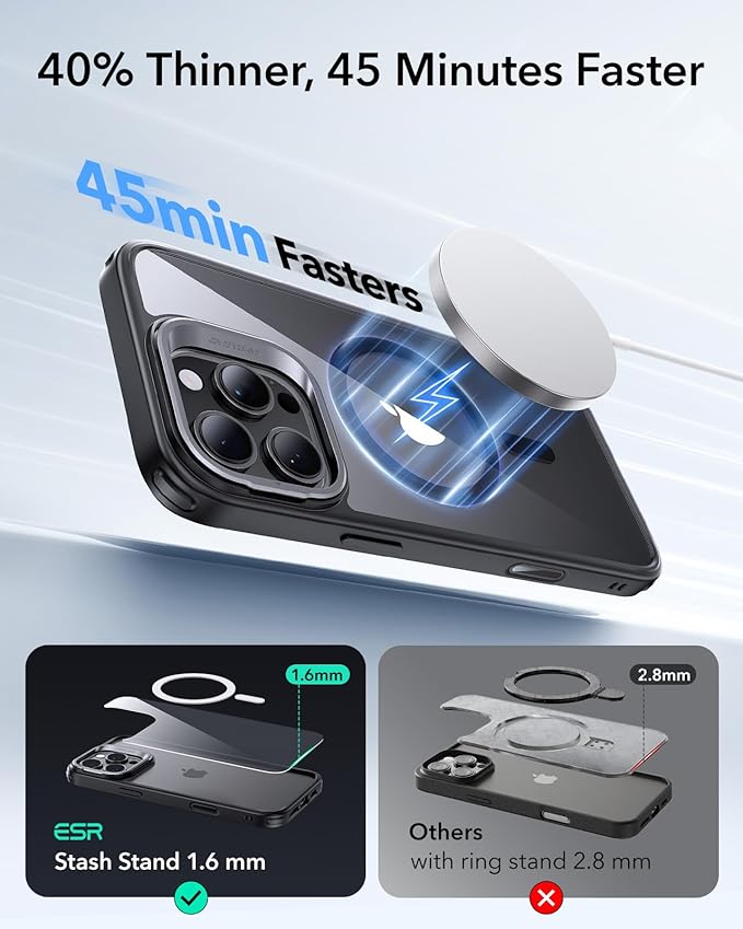 ESR for iPhone 16 Pro Max Case, Compatible with MagSafe, Military-Grade Protective Case for iPhone 16 Pro Max,Built-in Stash Stand , Scratch-Resistant Back Cover, Classic Series, Clear Black