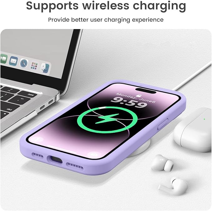 Vooii Compatible with iPhone 14 Pro Max Case, Liquid Silicone Upgrade [Camera Protection] [Soft Anti-Scratch Microfiber Lining] Shockproof Phone Case for iPhone 14 Pro Max 6.7 inch - Light Purple