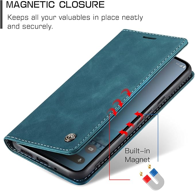 for Google Pixel 10 Pro XL/Pixel 9 Pro XL Case, Flip Wallet Leather Case with Card Holder Magnetic Closure Shockproof Kickstand Protective Phone Cases Cover, Blue-Green