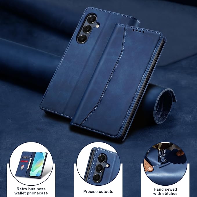 Jasonyu Flip Wallet Case for Samsung Galaxy A16,Leather Magnetic Folio Cover with Card Holder,Kickstand - TPU Shockproof Durable Protective Phone Case,Blue