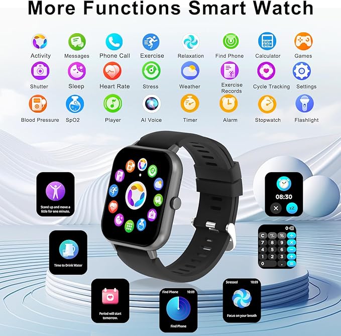 Smart Watch for Men Women Compatible with iOS Android Phone, 1.83" Full Touchscreen IP68 Waterproof Smartwatch,Fitness Tracker with Make/Recive Call 123+ Sport Modes Heart Rate/Sleep Monitor