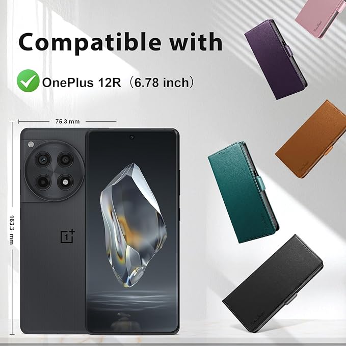 Wallet Flip Case for OnePlus 12R 5G - [RFID Blocking] Luxury PU Leather Card Holder Magnetic Phone Cover with Kickstand,Shockproof Protective Case,Purple