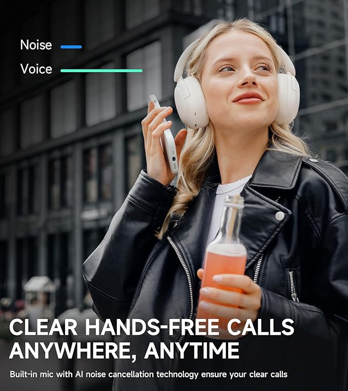 Edifier W800BT Pro Hybrid Active Noise Cancelling Headphones - Hi-Res Audio - AI Call Noise Cancellation - 45H Playtime - Fast Charging - Foldable - Wireless Over-Ear Bluetooth 5.4 Headphones - Ivory