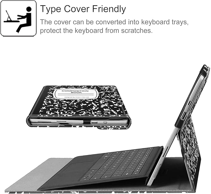 Fintie Case for 12.3 Inch Microsoft Surface Pro 7 Plus, Surface Pro 7/6/5/4/3 - Portfolio Business Cover with Pocket, Compatible with Type Cover Keyboard, Composition Book