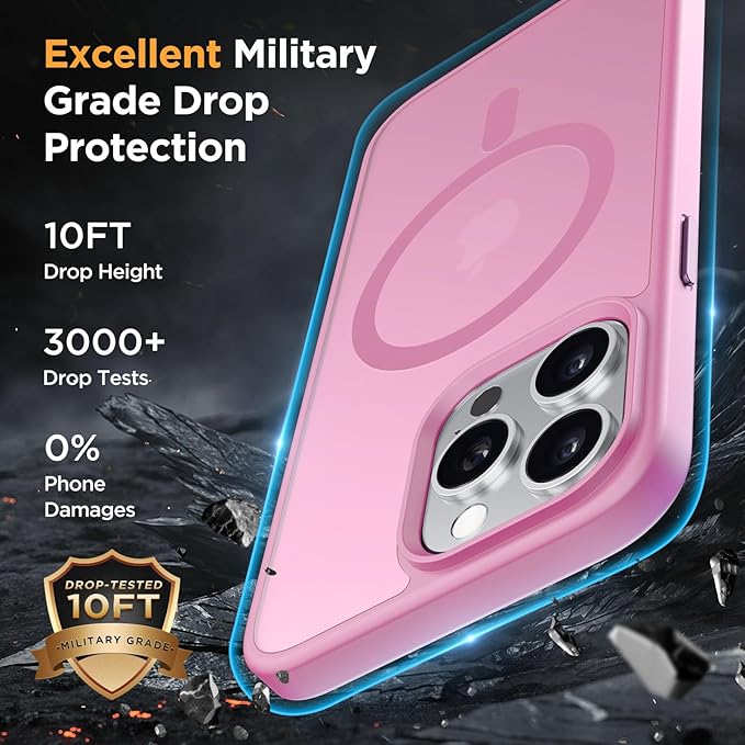 Miracase Magnetic for iPhone 14 Pro Case 6.1 inch (Compatible with MagSafe)（with 2X Screen Protectors） Military-Grade Protection, Anti-Fingerprint Translucent Matte Phone Case Cover, Mes Pink