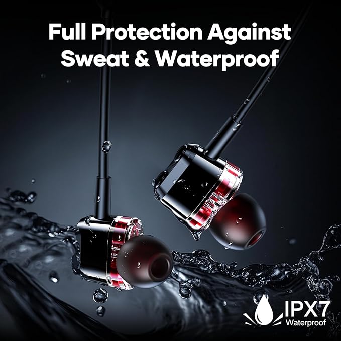 LINKLIKE Neckband Bluetooth Earbuds 100H Playtime with 4 Drivers Enhanced Bass,V5.2 Wireless Earbuds, IPX7 Waterproof,Comfort Fit Neckband Headphones for Sports, Gym Running Workout Business Travel