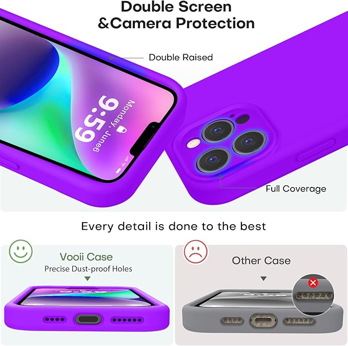 Vooii Compatible with iPhone 13 Pro Max Case, Liquid Silicone Upgrade [Camera Protection] [Soft Anti-Scratch Microfiber Lining] Shockproof Phone Case for iPhone 13 Pro Max 6.7 inch - Neon Purple