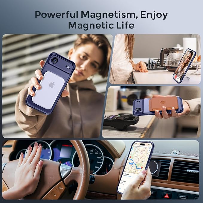 MOCCA Compatible with iPhone Air Case with Magnetic Invisible Stand [Full Camera Protection] [Compatible with Magsafe] Military Drop Shockproof Translucent Matte Phone Case Cover 6.5",Deep Blue