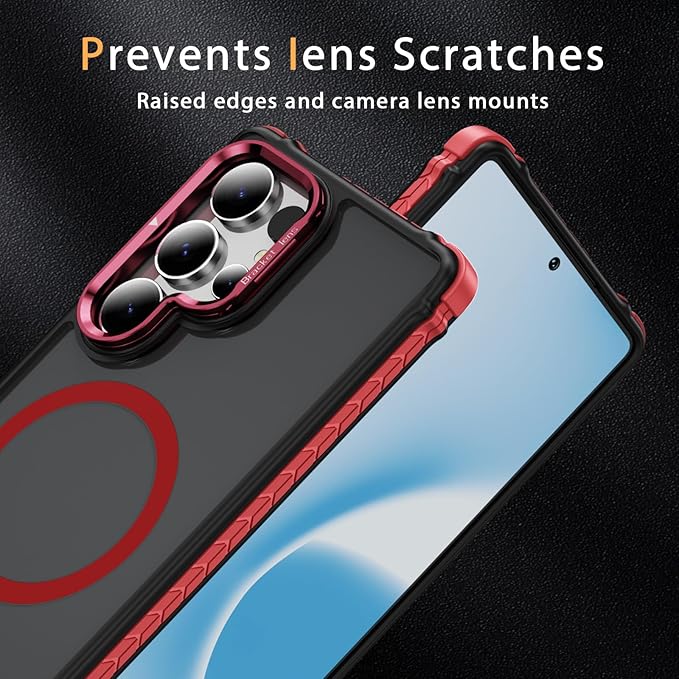 Magnetic for Samsung Galaxy S25 Ultra Case Red Fit for MagSafe Military-Grade Shockproof Protection Adjustable Kickstand Slim Matte Anti-Fingerprint Cover Men Women