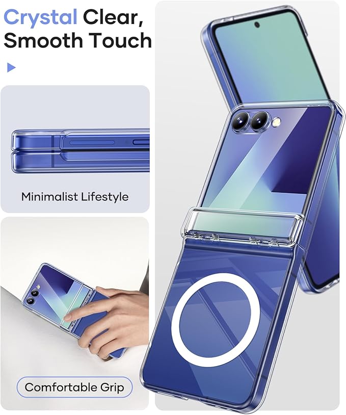 Vihibii for Samsung Galaxy Z Flip 7 Clear Case Slim, [Compatible with MagSafe], Hinge Protection & Outer Screen Protector, Shockproof Rugged Transparent Phone Cover for Galaxy Z Flip 7 2025, Clear