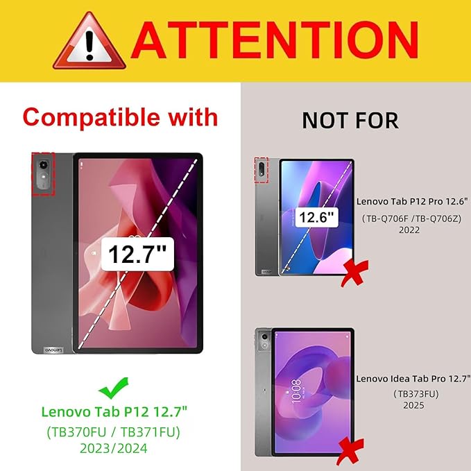 ZenRich Tablet Case for Lenovo Tab P12 12.7 Inch 2023/2024 Release, with 360° Rotating Kickstand, Hand Strap & Shoulder Belt - Heavy Duty Shockproof Rugged Protective Cover