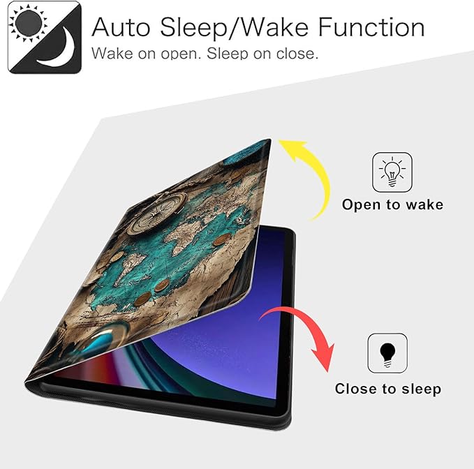 Case for Samsung Galaxy Tab S10 FE/ S9 FE 5G 10.9 Inch/Tab S9 11 Inch, Slim PU Leather Stand Cover with Auto Wake/Sleep, Multi-Angle Viewing & Shockproof, Ancient Map