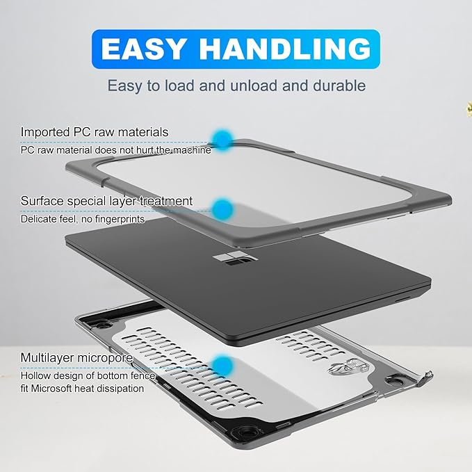 Batianda Heavy Duty Case for 13.8 inch Microsoft Surface Laptop 2024 (7th Edition) with Fold Kickstand Includes Keyboard Cover Screen Protector - Shockproof Stylish & Durable Protective Cover, Grey