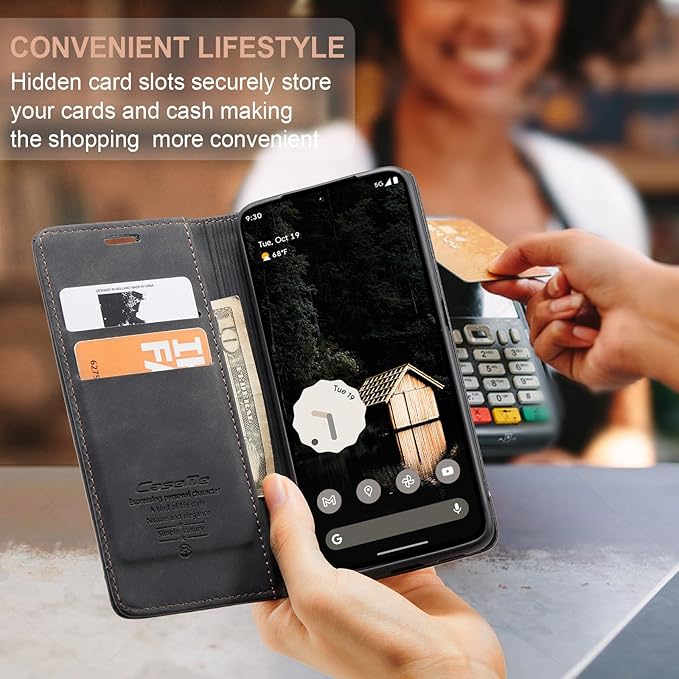 for Google Pixel 10 Pro XL/Pixel 9 Pro XL Case, Flip Wallet Leather Case with Card Holder Magnetic Closure Shockproof Kickstand Protective Phone Cases Cover, Black