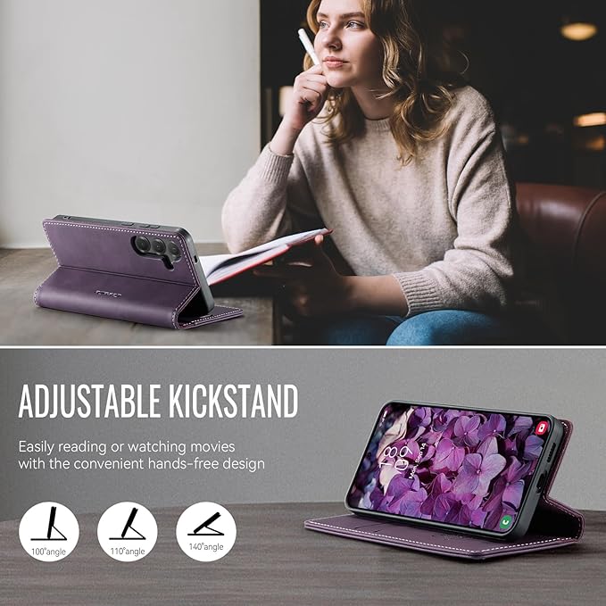 Wallet Case for Samsung Galaxy S24 Plus Leather Wallet Flip Cover with Card Holder, Kickstand, Magnetic Closure, RFID Blocking TPU Shockproof Phone Case Compatible with S24 Plus, Purple