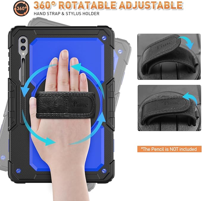Timecity Case for Samsung Galaxy Tab S10 Ultra/ S9 Ultra/ S8 Ultra Tablet Case 14.6''- Heavy Duty Protective Cover with Screen Protector, Stand, Shoulder Strap & S Pen Holder | Kids-Friendly, Blue