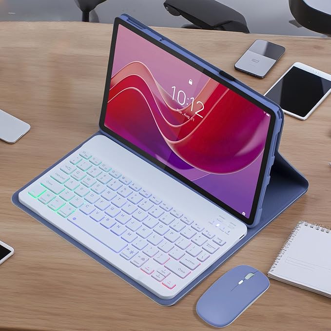 Keyboard Case for Lenovo Tab M11/Tab K11 LTE 2024 11 Inch TB330FU/TB330XU, Backlit Wireless Bluetooth Keyboard with Mouse, Slim Protective Cover & Multi-Angles Viewing Stand (Purple)