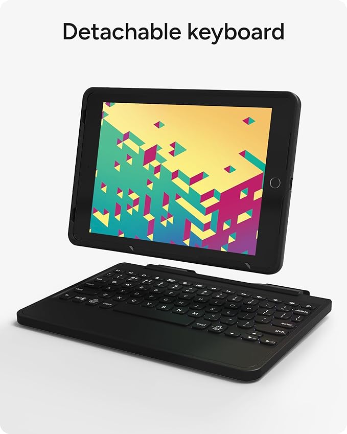 ZAGG Rugged Book Detachable Case and Magnetic-Hinged Keyboard for iPad Air, iPad Air 2, iPad 9.7, iPad 9.7 Pro - Multi-Device Bluetooth Pairing, Backlit Keyboard - USB-C to USB-C Cable Included, Black
