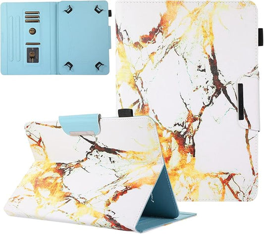 9.5-10.5 Inch Tablet Case, Universal Android Tablet Cover for 9.5 10 10.1 Inch, Multi-Angle Viewing Stand Case for 9.5-10.5 Inch Tablet, Golden Marble
