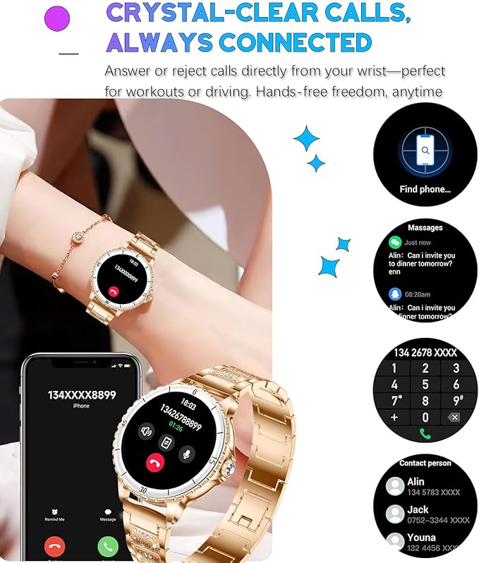Smart Watch for Women, 1.27" HD Display,Answer/Make Calls, IP68 Waterproof Sports Women's Smartwatch, Fitness Tracker,Heart Rate Monitor, Pedometer – Compatible with Android & iOS (Rose Gold)