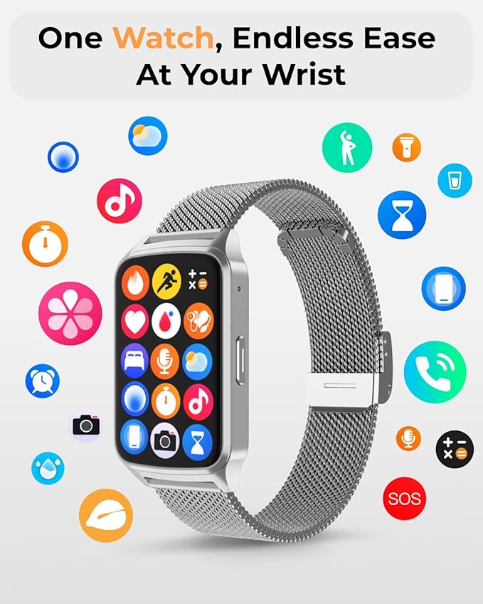 Fitness Tracker Watch for Women Men, Step Counter Work For iPhone and Android, IP68 Waterproof, Activity Track with Calorie, Sleep Monitor, 110+ Sports Modes Pedometer Smart Smartwatch (Silver, 1.57)