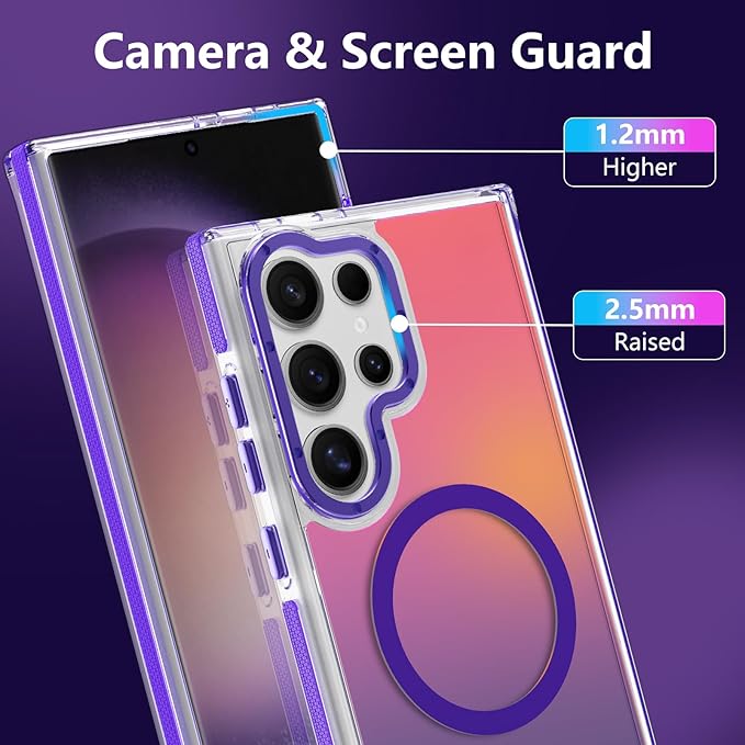 MOWIME Magnetic Case for Samsung Galaxy S23 Ultra [Compatible with Magsafe] [Cute Fashion Fluorescent Design] [1 Screen Protector] Slim Translucent Matte Case for Galaxy S23 Ultra 6.8", Purple