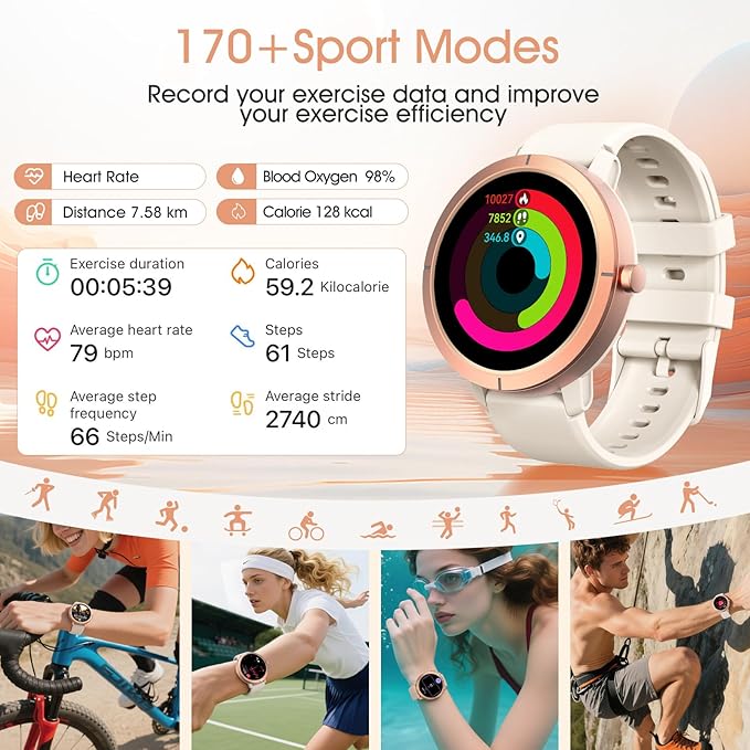 Ultra-high Precision GPS Smart Watches for Women Men, 1.32'' Amoled Screen & 24/7 Heart Rate/Health Fitness Watch, 170+ Sports Modes | 5ATM Waterproof | Compatible Android iOS